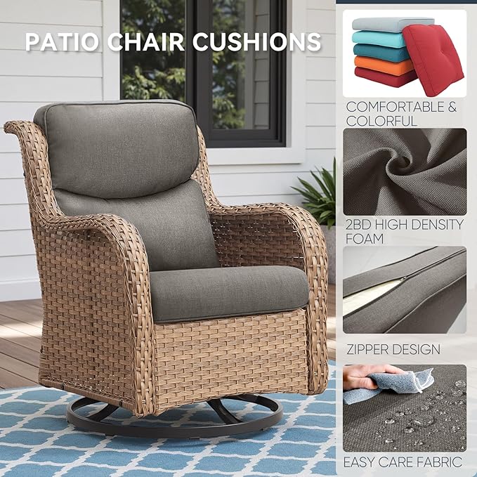 Patio Chair Cushions 6 Packs - Outside High Back Thick Water-Resistant Cushion 22x24 with Zipper Cover for Outdoor Glider Rocking Chairs Loveseat 3-Seater Couch Sofa – Grey/Crescent