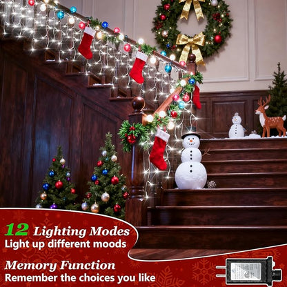 670 LED Christmas Lights Outdoor, 66ft Cool White String Lights Indoor with 148 Drops 12 Modes, Dimmable Curtain Window Lights, Waterproof Twinkle Fairy Lights with Timer for Christmas Decorations