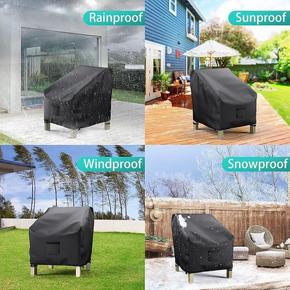 Patio Chair Covers for Outdoor Furniture Waterproof 2 Pack, Lawn Chair Covers 600D Heavy Duty Oxford Cloth, Large Covers for Lounge Lawn Deep Seat Black 31" W×38" D×30" H