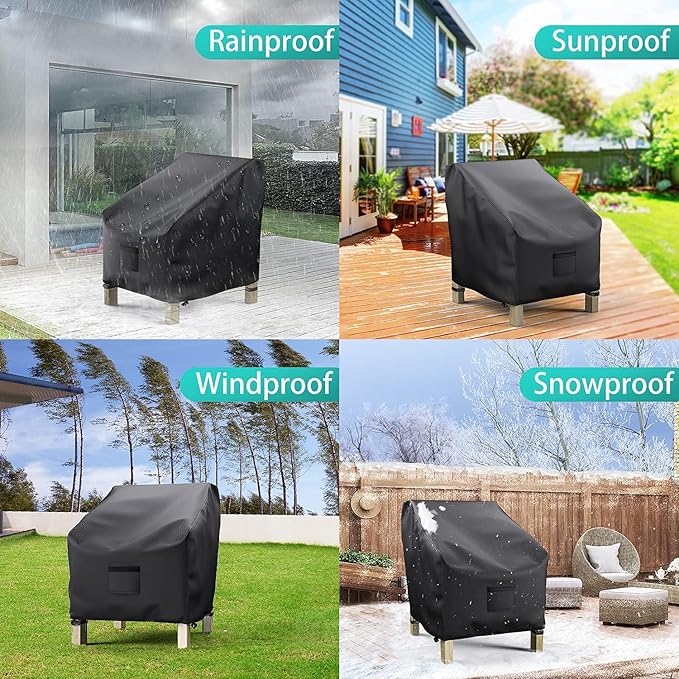 Patio Chair Covers for Outdoor Furniture Waterproof 2 Pack, Lawn Chair Covers 600D Heavy Duty Oxford Cloth, Large Covers for Lounge Lawn Deep Seat Black 36"W×37"D×36"H