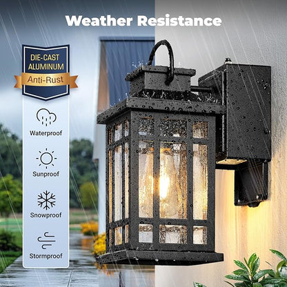 Outdoor Wall Light Fixtures with GFCI Outlet, Black 2-Pack Dusk to Dawn Outside Lighting Fixture, Waterproof Anti-Rust Exterior Lights Fixtures, Porch Light for Front Door, Garage, Backyard