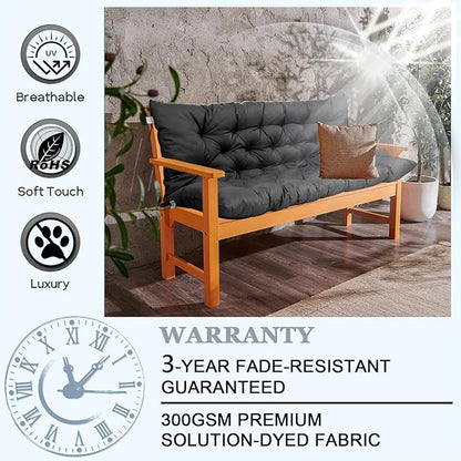 Outdoor Swing Cushions 3 Seater Waterproof, Replacement Bench Cushions for Outdoor Patio Furniture with Backrest, Porch Swing Cushion with Ties for Lawn and Garden (Black, 40x60in)