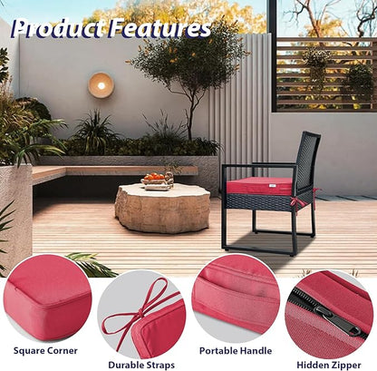 Outdoor Chair Cushions Set of 4,Waterproof Outdoor Seat Cushions for Patio Furniture,Patio Chair Cushion with Handle and Ties, Square Out Door Chair Pads,18.5" x 16" x 3", Burgundy