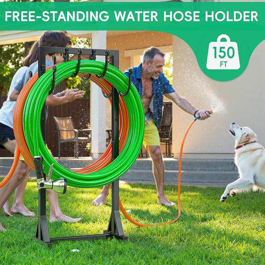 Kcysta Garden Hose Holder Freestanding, Double-Sided Water Hose Holders for Outside, Heavy Duty Metal Hose Stand Hanger Storage Rack