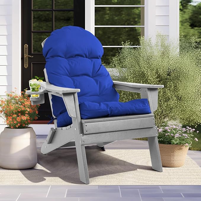 Outdoor High Back Chair Cushion,Water Resistant Tufted Adirondack Rocking Chair Cushion with Ties,Replacement Seat Cushion for Patio Furniture, 44''L x 19''W x 4''H