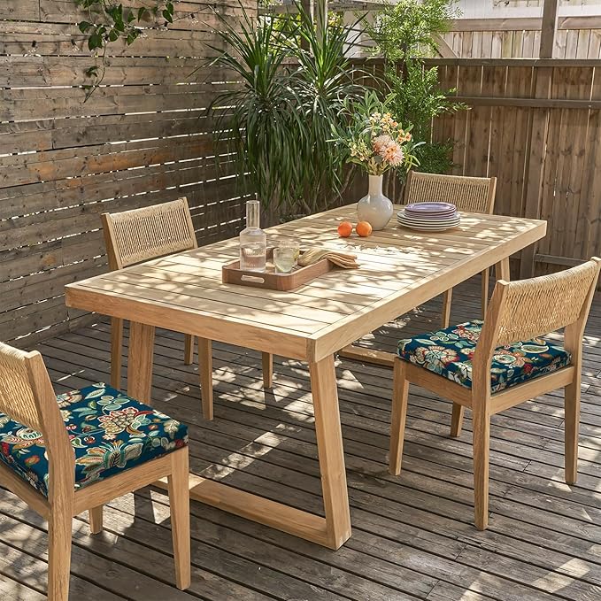 LVTXIII Outdoor Seat Cushions Set of 4 Square Corner Chair Cushions with Ties, Patio Chair Pads for Home Office and Patio Garden Furniture Decoration 18.5"x16"x2", Peacock Blue