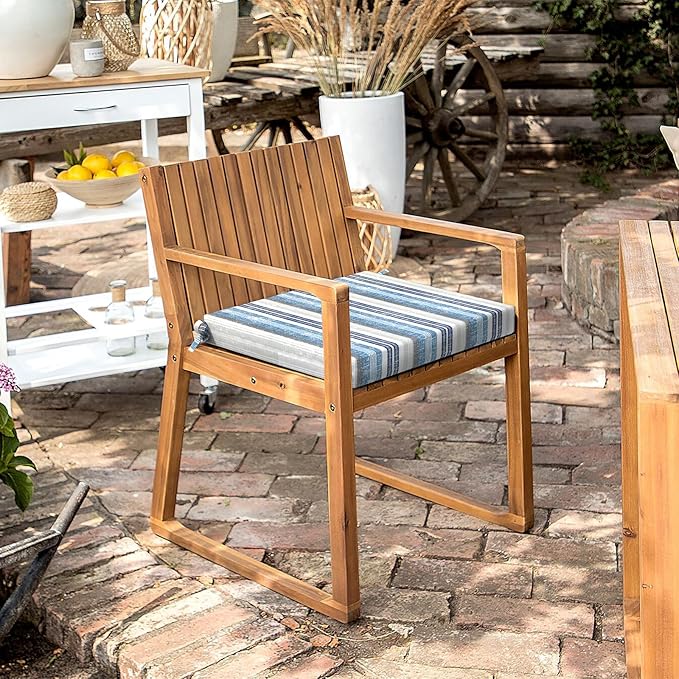 LVTXIII Outdoor Chair Cushions, Fade-Resistant Patio Furniture Cushions Outdoor Chair Pads with Ties for Dining Chairs and Garden Furniture Use, 18.5"x16"x2" 2 Pack, Stripe Layered Blue