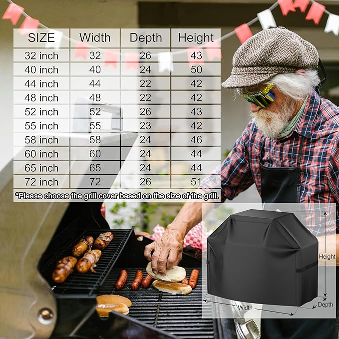 72 inch BBQ Grill Cover, Waterproof, Weather Resistant, Rip-Proof, Anti-UV, Anti-Fade, with Hook-and-Loop Straps, Gas Grill Cover for Most Grills (Black)