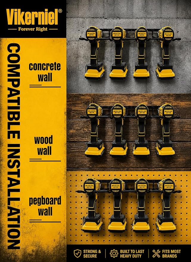 2 Pack Drill Holder, Power Tool Organizer Wall Mount, 80lb Heavy Duty Bearing Capacity Garage Storage, 4 Cordless Metal Shelf, Utility Storage Rack for Dewalt Cordless Tools Father Day Gifts