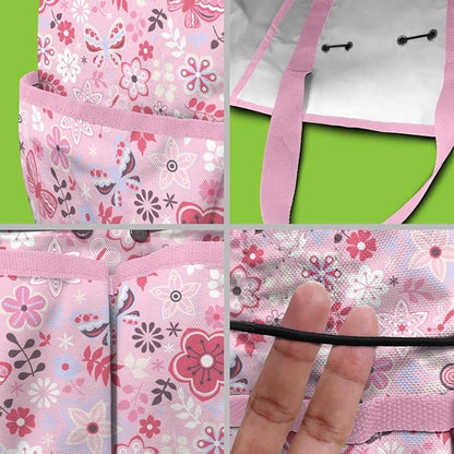 Floral Garden Tool Bag - Waterproof Garden Tote with 8 Pockets, Large Storage Home Organizer Gardening Tool Oxford Bag for Garden Tools Kits Holder, Ideal Outdoor Gardening Gift for Women & Men