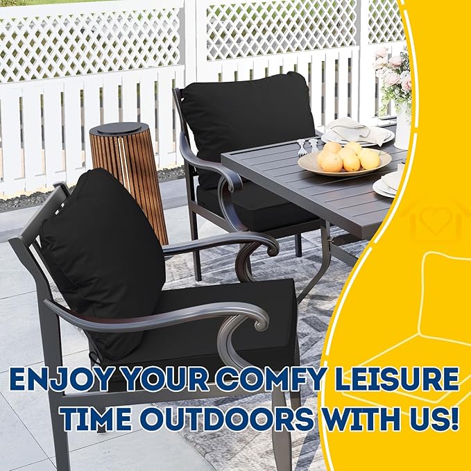 AAAAAcessories Outdoor Seat Cushions for Chairs, Fade-Resistant, Waterproof Patio Furniture Replacement Cushions, 21" x 19" x 3" + 21" x 19", Charcoal Black