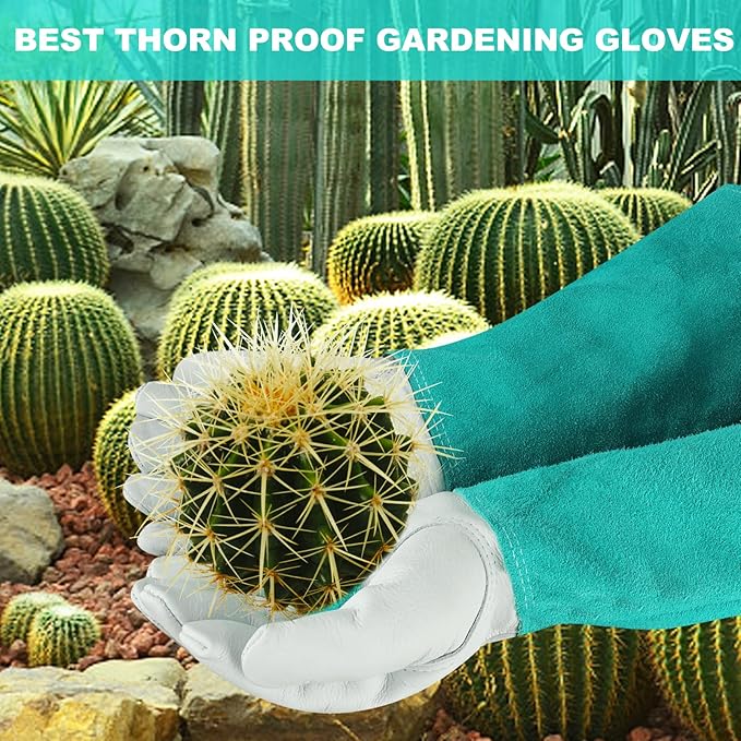 Long Gardening-Gloves Women/Men - Thorn proof Rose Pruning Heavy Duty Gauntlet, Best Garden Gifts for Gardener (X-Large, Green)