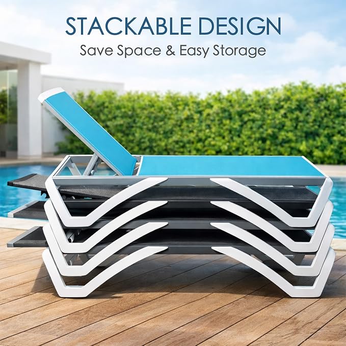 Kozyard Outdoor Chaise Lounge Chair, Fully Flat Adjustable Patio Lounger with Aluminum Frame & Resin Legs, Textilene Fabric for Poolside, Backyard & Beach, (Aqua, Chair)