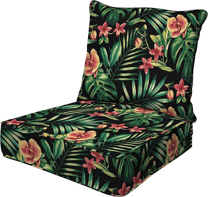 Honeycomb Outdoor Essentials Deep Seat, 24 x 24, Oahu Tropical Black Chair Cushion for Patio Furniture