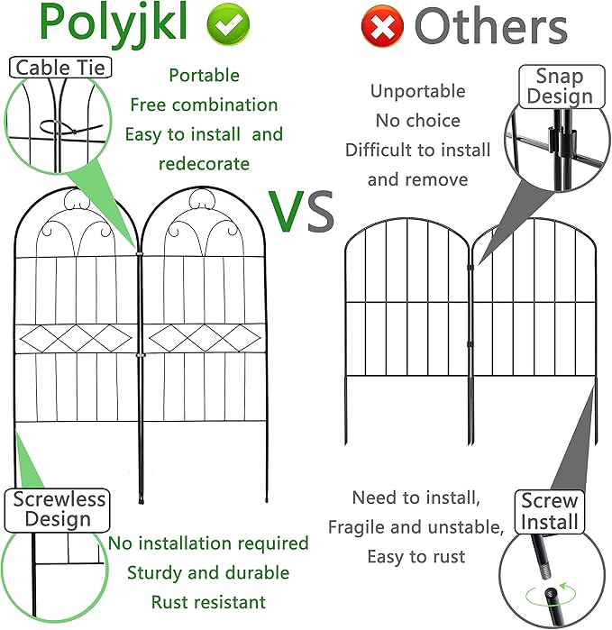 Decorative Garden Fence 30in (H) x 10ft (L), 10 Pack Rustproof Metal No Dig Fence Animal Barrier, Arched Flower Bed Edging, Wire Border Fencing Panel for Dog, Yard, Patio, Outdoor, Decor