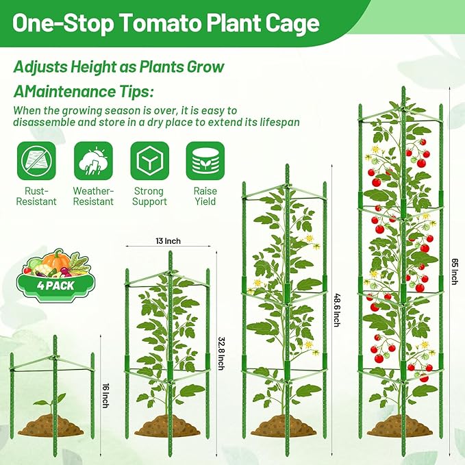 Legigo 4 Pack 48 Inch Tomato Cages with 10 Gallon Grow Bags- Tomato Trellis Plant Support Stakes Planter, Garden Cages Trellis for Vertical Climbing Plants Vegetables Flowers Fruits