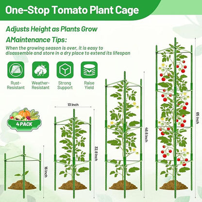 Legigo 4 Pack 48 Inch Tomato Cages with 10 Gallon Grow Bags- Tomato Trellis Plant Support Stakes Planter, Garden Cages Trellis for Vertical Climbing Plants Vegetables Flowers Fruits