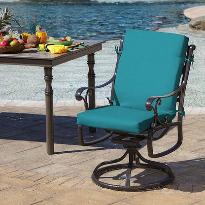 Arden 2-Pack Outdoor Patio Dining Chair Cushion, 20x44, Rain-Proof Seat Pad, Fade-Resistant Outdoor Cushion Lake Blue Leala