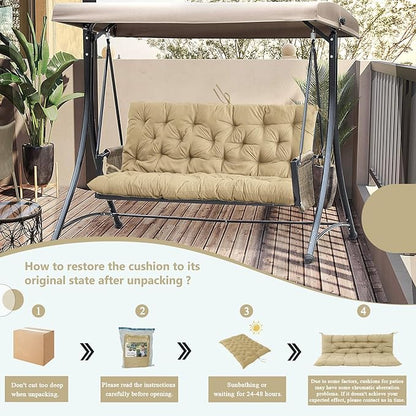 2/3 Seater Swing Replacement Cushion, Waterproof Porch Swing Cushions with Backrest, Thickened Bench Cushions for Outdoor Furniture, for Outdoor Patio Swing (Beige, 71 * 40in)