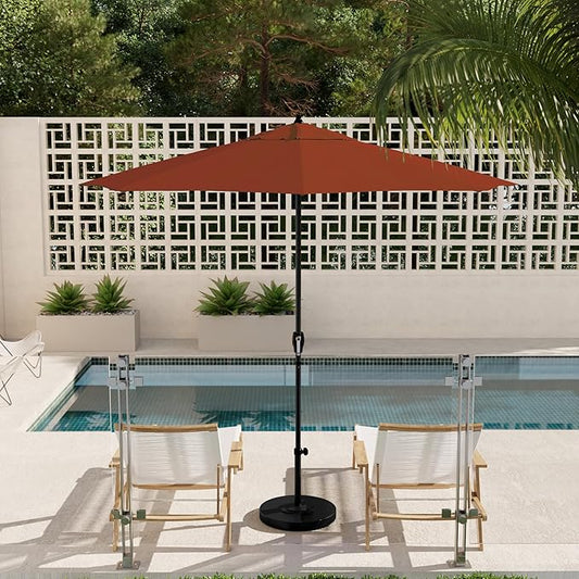 California Umbrella 9' Rd Aluminum Patio Umbrella, Crank Lift, Auto Tilt, Black Finish, 4yr Fade Warranty, Brick