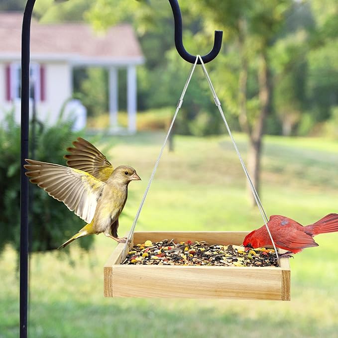 TT Nature Platform Bird Feeder for Outdoor, Eco-Friendly Wood Hanging Tray Bird Feeders，Durable and Stable Great for Hanging Wild Birdfeeder Trays in Garden Outside
