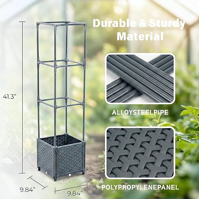 Raised Garden Bed with Tomato Planter Cage, 41.3" Trellis Planter Boxes for Outdoor Patio Greenhouse Gardening Climbing Vegetables