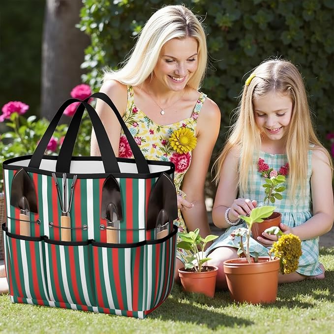 Classic Checkered Garden Tool Bag - Waterproof Garden Tote with 8 Pockets, Large Storage Home Organizer Gardening Tool Oxford Bag for Garden Tools Kits Holder, Gardening Gift for Women & Men