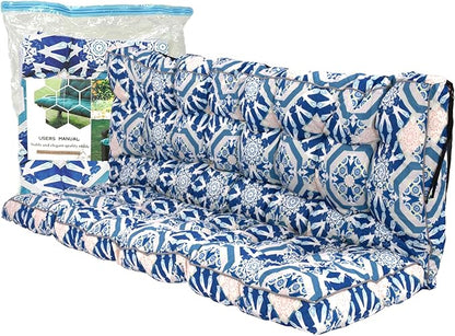 Replacement Cushions for Swing, Swing Cushions 3 Seater Replacement, Waterproof Thicken Washable Pad Cushion for Outdoor Indoor Furniture Swing Patio (Blue Grid, 40x63 inch)