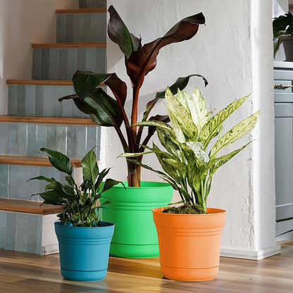 Bloem Saturn 12" Mango Round Resin Planter Pot with Snap-in Saucer for Indoor and Outdoor Gardening