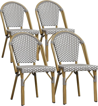 PURPLE LEAF Outdoor Dining Chair Set of 4 Aluminum Rattan Chairs for Outdoor Garden Backyard Bamboo Print Finish Patio Chairs Grey French Bistro Chairs