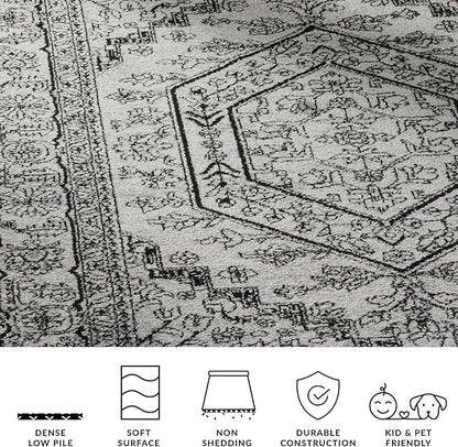 SAFAVIEH Adirondack Collection Runner Rug - 2'6" x 12', Silver & Black, Oriental Medallion Design, Non-Shedding & Easy Care, Ideal for High Traffic Areas in Living Room, Bedroom (ADR108A)
