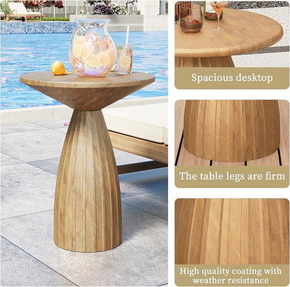 Metal Small Patio Table, Round Outdoor Side Table, Wood Color Outdoor Accent End Table, Patio Furniture, for Garden, Pool, Yard, Balcony, Living Room, Deck, Weather Resistant, No Assembly