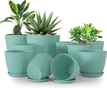 Utopia Home - Plant Pots Indoor with Drainage - 7/6.6/6/5.3/4.8 Inches Home Decor Flower Pots - Plastic Planters for Indoor Plants, Cactus, Succulents Pot (Aqua, Pack of 10)