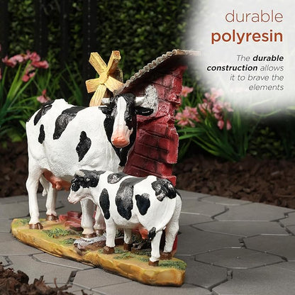 Alpine Corporation 11" Tall Outdoor Cow and Calf Statue, Stylish Weatherproof Garden Decor, Multicolor