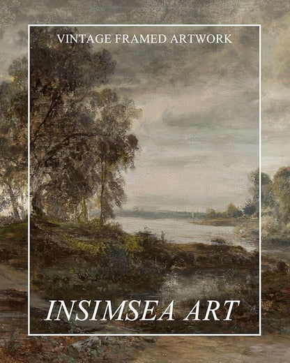 InSimSea Extra Large Framed Vintage Wall Art, Living Room Country Farmhouse Decor, Moody Summer River Landscape Canvas Prints, Retro Scenery Long Picture for Bedroom Above of Bed, 20x40inch