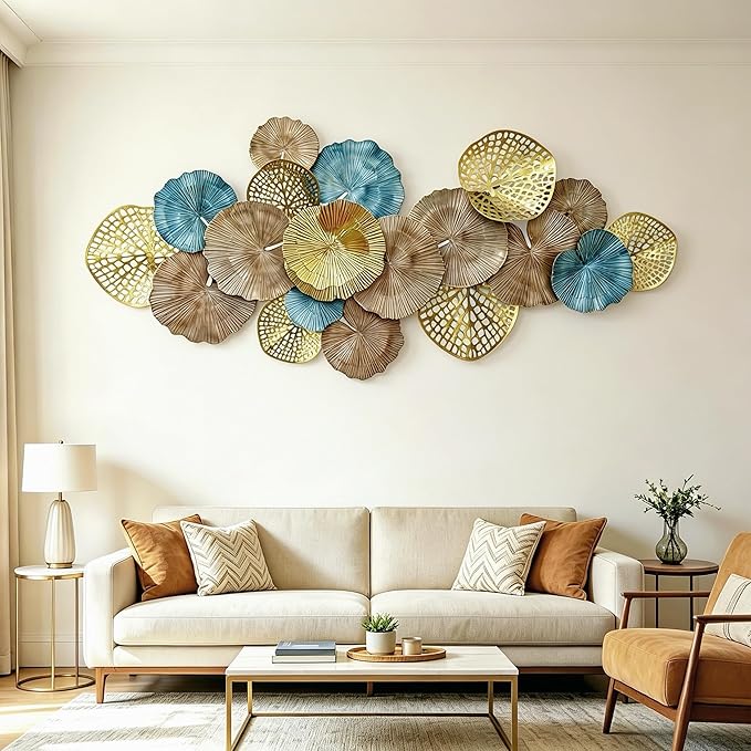 Roivikis Large Metal Wall Art Decor, 3D Abstract Lotus Leaves Wall Handcrafted Modern Decoration for Indoor Outdoor for Living Room, Bedroom, Entryway 52" x 24"