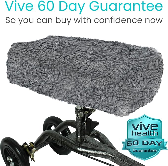 Vive Mobility Knee Scooter Pad Cover - Soft Plush Adult Sheepskin Memory Foam Cushion, Walker Accessory for Knee Roller, Padded Leg Cart Improves Comfort with Injury, Universal Fit (Gray)