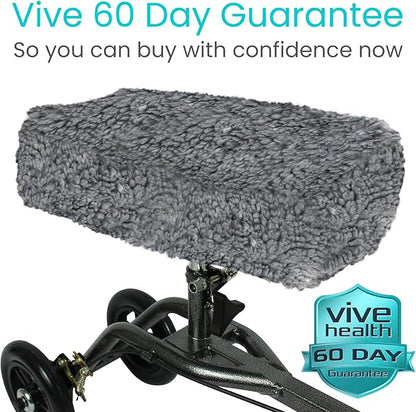 Vive Mobility Knee Scooter Pad Cover - Soft Plush Adult Sheepskin Memory Foam Cushion, Walker Accessory for Knee Roller, Padded Leg Cart Improves Comfort with Injury, Universal Fit (Gray)
