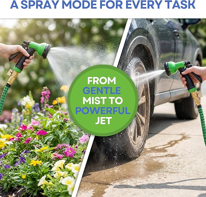 J&B XpandaHose 100ft Expandable Garden Hose – Ultra-Strong 3750D, 4-Layer Latex Core, Brass 3/4" Connectors, 10-Pattern Nozzle & Storage Bag – Lightweight, Kink-Reducing, Leak-Resistant