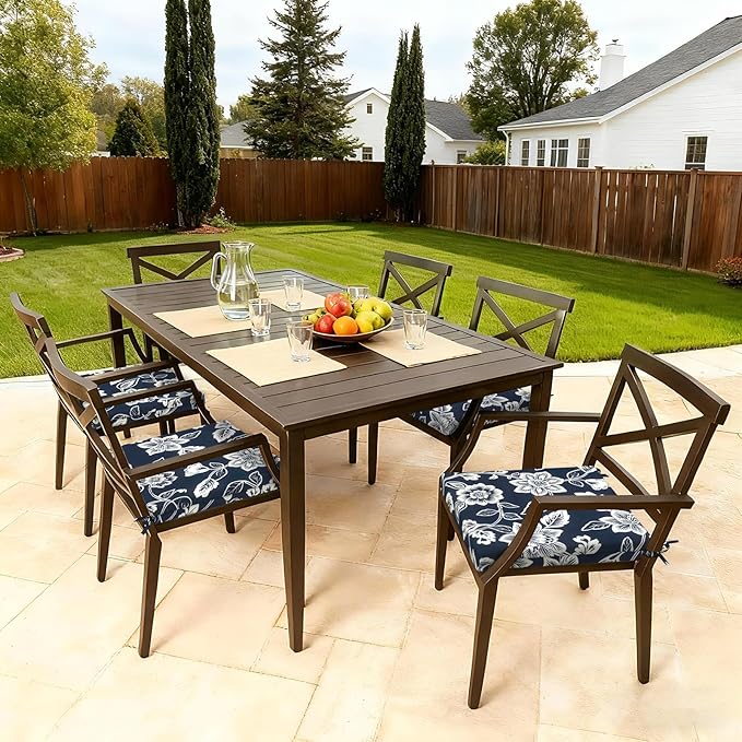 LVTXIII Outdoor Seat Cushions Seasonal Replacement Chair Cushions, Patio Chair Pads with Ties for Dining Chairs and Garden Furniture, Square Back, 19"x19"x2", 2 Pack, Elegant Vines Navy