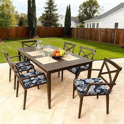 LVTXIII Outdoor Seat Cushions Seasonal Replacement Chair Cushions, Patio Chair Pads with Ties for Dining Chairs and Garden Furniture, Square Back, 19"x19"x2", 4 Pack, Elegant Vines Navy