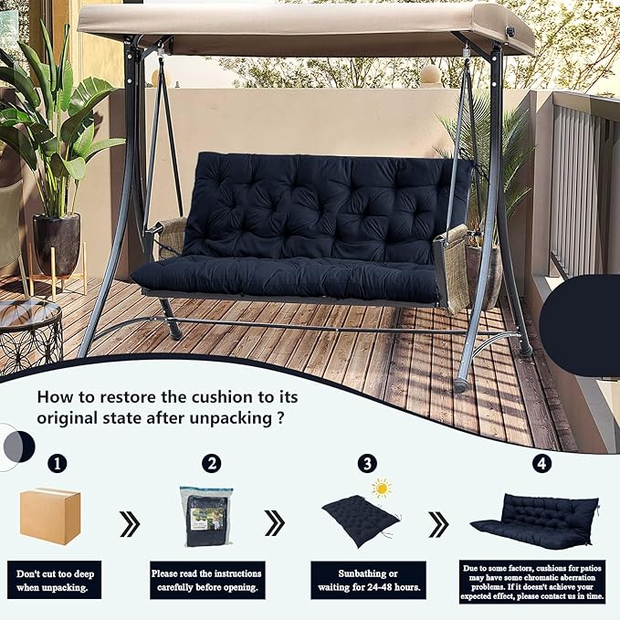 2/3 Seater Swing Replacement Cushion, Waterproof Porch Swing Cushions with Backrest, Thickened Bench Cushions for Outdoor Furniture, for Outdoor Patio Swing (Navy Blue, 71 * 40in)