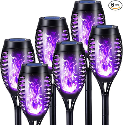 Toodour Solar Torch Flame Lights, 6 Pack Solar Lights Outdoor with Flickering Flame, Waterproof Solar Pathway Lights Landscape Decoration Lighting for Garden, Lawn, Yard, Outdoor Decor - Purple