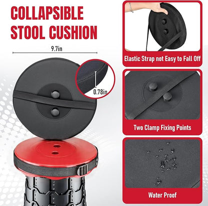 2026 Upgraded Collapsible Stool with Cushion, Portable Folding Stool for Adults Heavy Duty, Camping Stools for Outdoor Camping Travel Hiking Fishing, Adujstable Folding Chair Footrest,Red