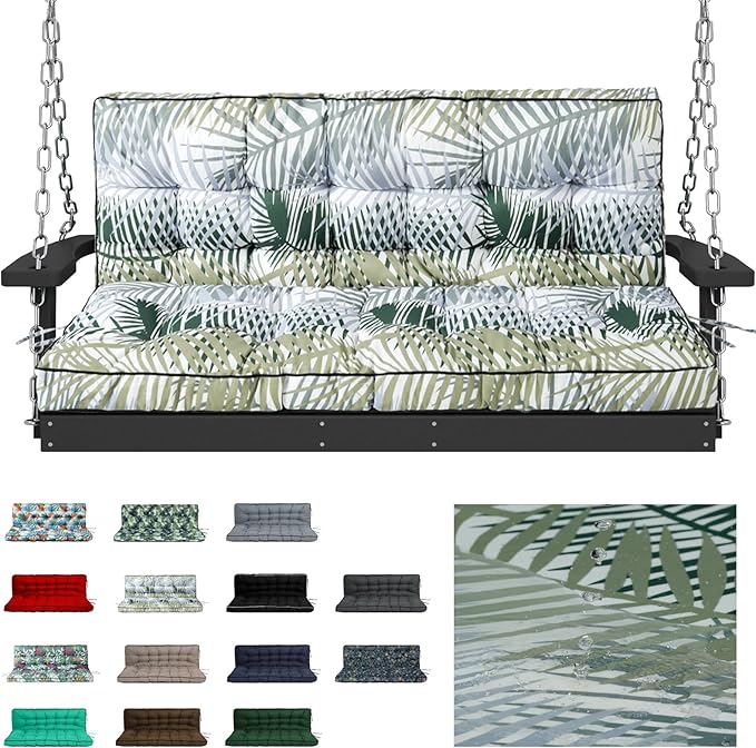 Swing Replacement Cushions with Backrest, 2 or 3 Seater Waterproof Non-Slip Overstuffed Swing Pad, Indoor/Outdoor Bench Cushion for Porch Chair Swing Garden Furniture (Flower color2, 40 * 55 in)