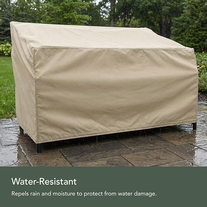 Covermates Elite Outdoor Patio Sofa Cover – Water-Resistant 300D Polyester, Double-Stitched Seams, Elastic Hem, Auto-Locking Drawcord & Mesh Vent for Moderate Weather, 52W x 32D x 34H, Khaki