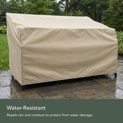 Covermates Elite Outdoor Patio Sofa Cover – Water-Resistant 300D Polyester, Double-Stitched Seams, Elastic Hem, Auto-Locking Drawcord & Mesh Vent for Moderate Weather, 88W x 40D x 36H, Khaki