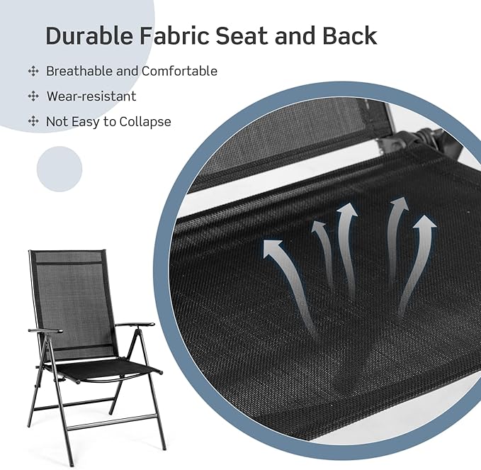 Tangkula Set of 2 Patio Foldable Dining Chairs, Outdoor Portable Camping Chairs with Armrest High Backrest, Folding Chairs for Porch, Poolside, Garden, Balcony, Backyard (Black)