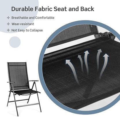 Tangkula Set of 2 Patio Foldable Dining Chairs, Outdoor Portable Camping Chairs with Armrest High Backrest, Folding Chairs for Porch, Poolside, Garden, Balcony, Backyard (Black)