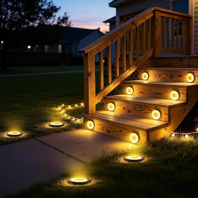 Joomer 16 Pack Solar Ground Lights, 2-in-1 Solar Lights Outdoor Waterproof Solar Powered Disc Light Landscape Garden Lighting Light for Patio Pathway Lawn Yard Driveway Walkway Deck Step(Warm White)